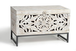 GINER Y COLOMER Buffet en bois de manguier et métal, sculpté à la main, finition blanc vieilli
